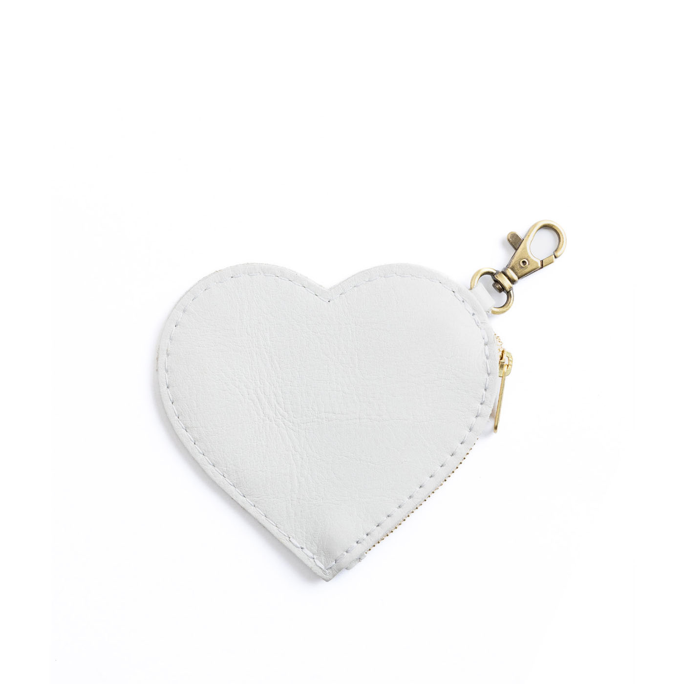 Pearl | Heart-shaped leather pouch keychain with zipper top and lobster clasp