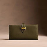 Bay Green Large | Leather bifold wallet with a strap and bar closure