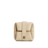 Pebbled Bone | Foldable square leather pouch with snap closure closed