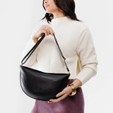 Pebbled--black Large | Half circle shaped sling bag