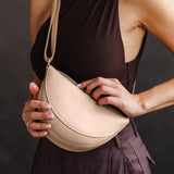 Moonflower Small | Model wearing petite half circle shaped sling bag