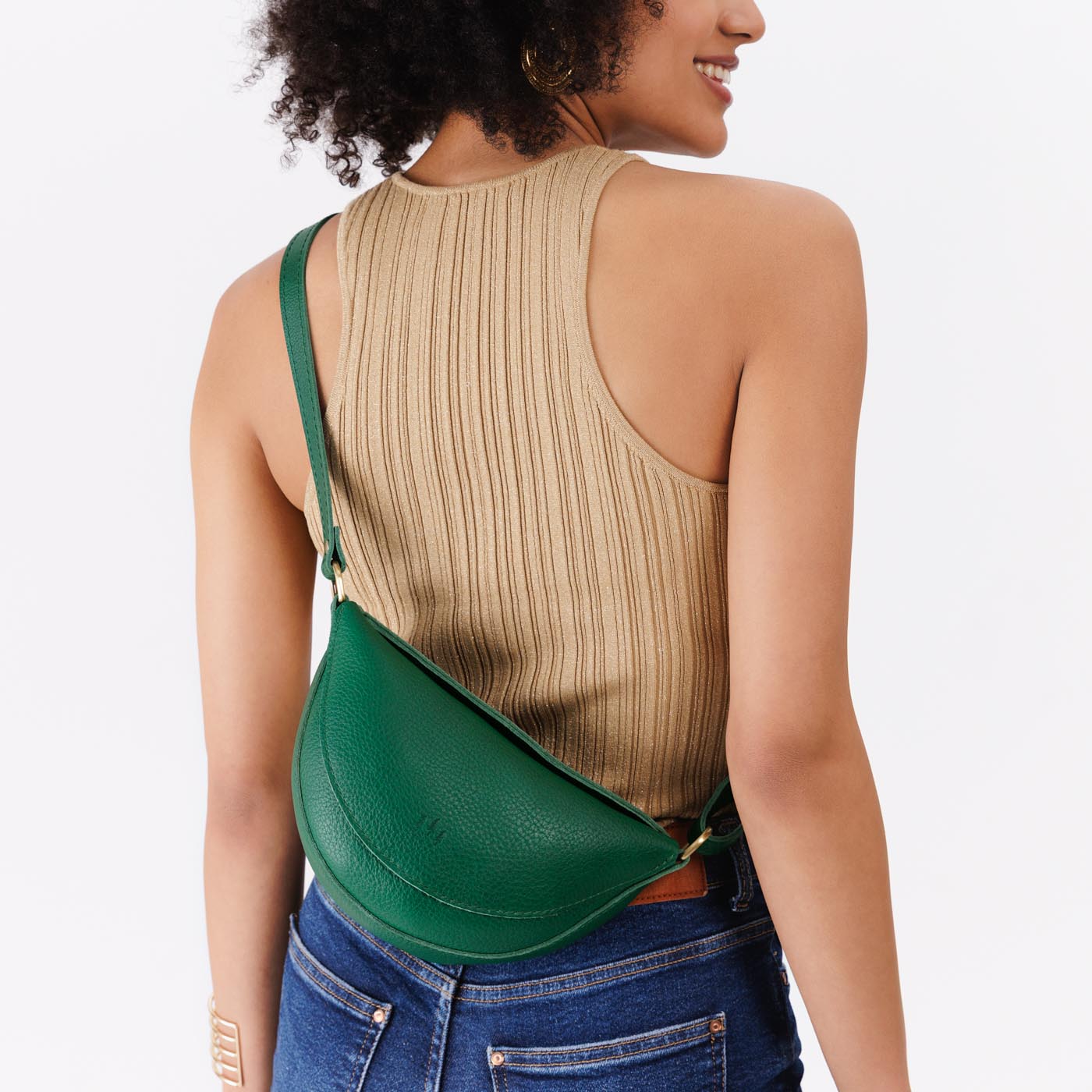 Bacalar*Small | Model wearing petite half circle shaped sling bag