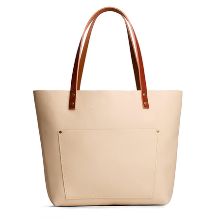 Pebbled Bone*Classic | Large leather tote bag with sturdy bridle handles and front pocket