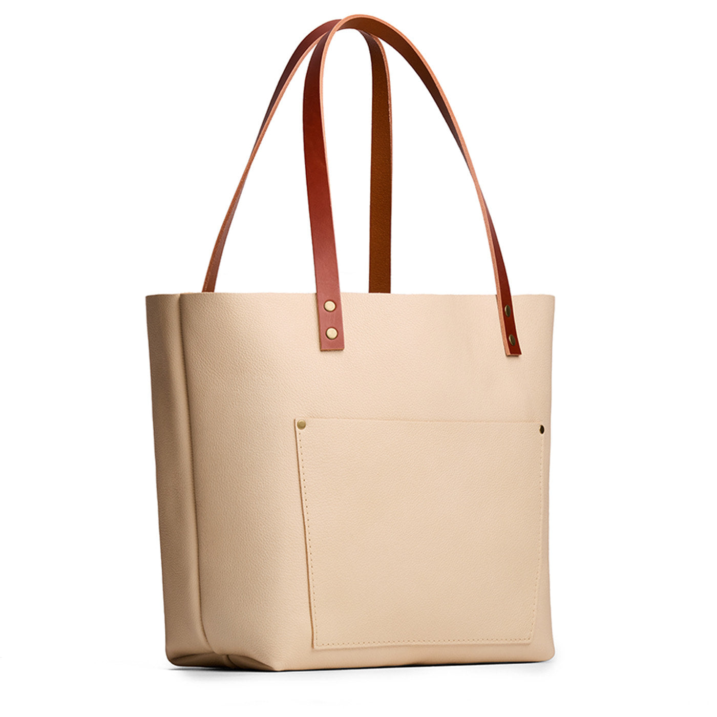 Pebbled Bone*Classic | Large leather tote bag with sturdy bridle handles and front pocket
