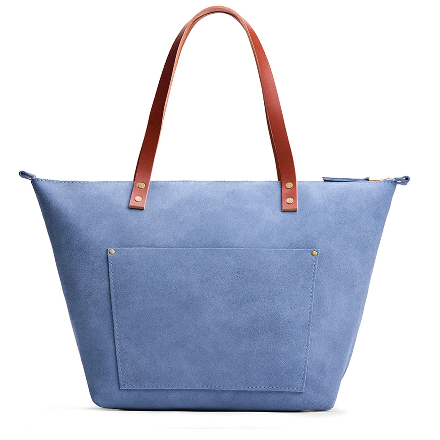 Denim*Zipper | Large leather tote bag with sturdy bridle handles and front pocket