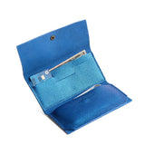 Comet Blue | Leather wallet with snap closure open