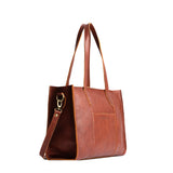 Nutmeg East/West | Structured wide tote bag with overlapping panels and crossbody strap