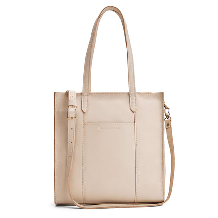 Pebbled Bone*North/South | Structured large tote bag with overlapping panels and crossbody strap