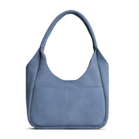 Denim*Medium | U-shaped, flat-bottomed leather shoulder bag with two outside pockets