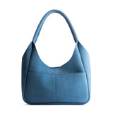 Mariner Blue Medium | U-shaped, flat-bottomed leather shoulder bag with two outside pockets