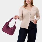 Superbloom Medium | U-shaped, flat-bottomed leather shoulder bag with two outside pockets