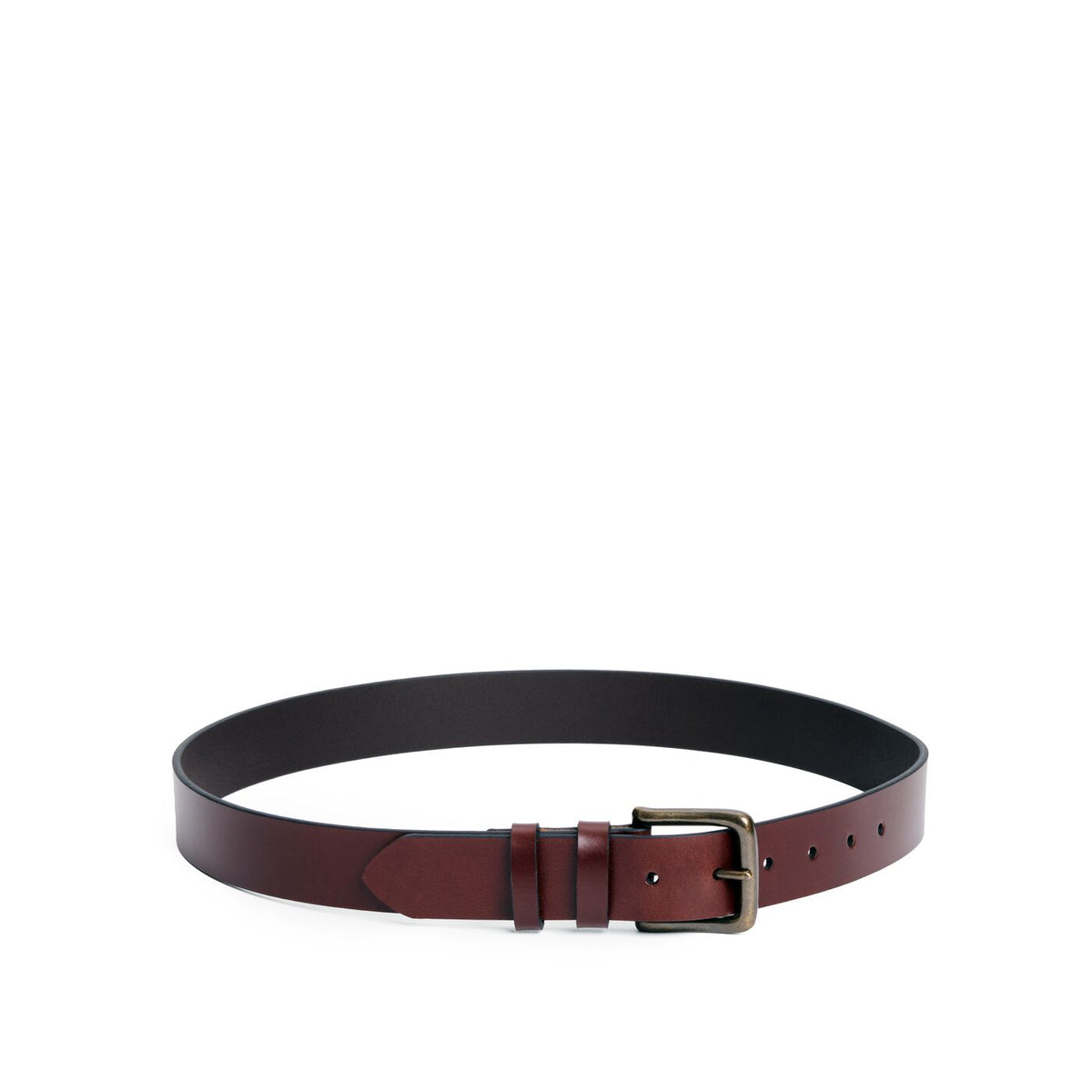 Pecan | Mens leather belt with two belt loops and antiqued brass buckle