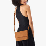 Desert Flower | Model wearing leather Crossbody Bag with Magnetic Messenger Bag Closure