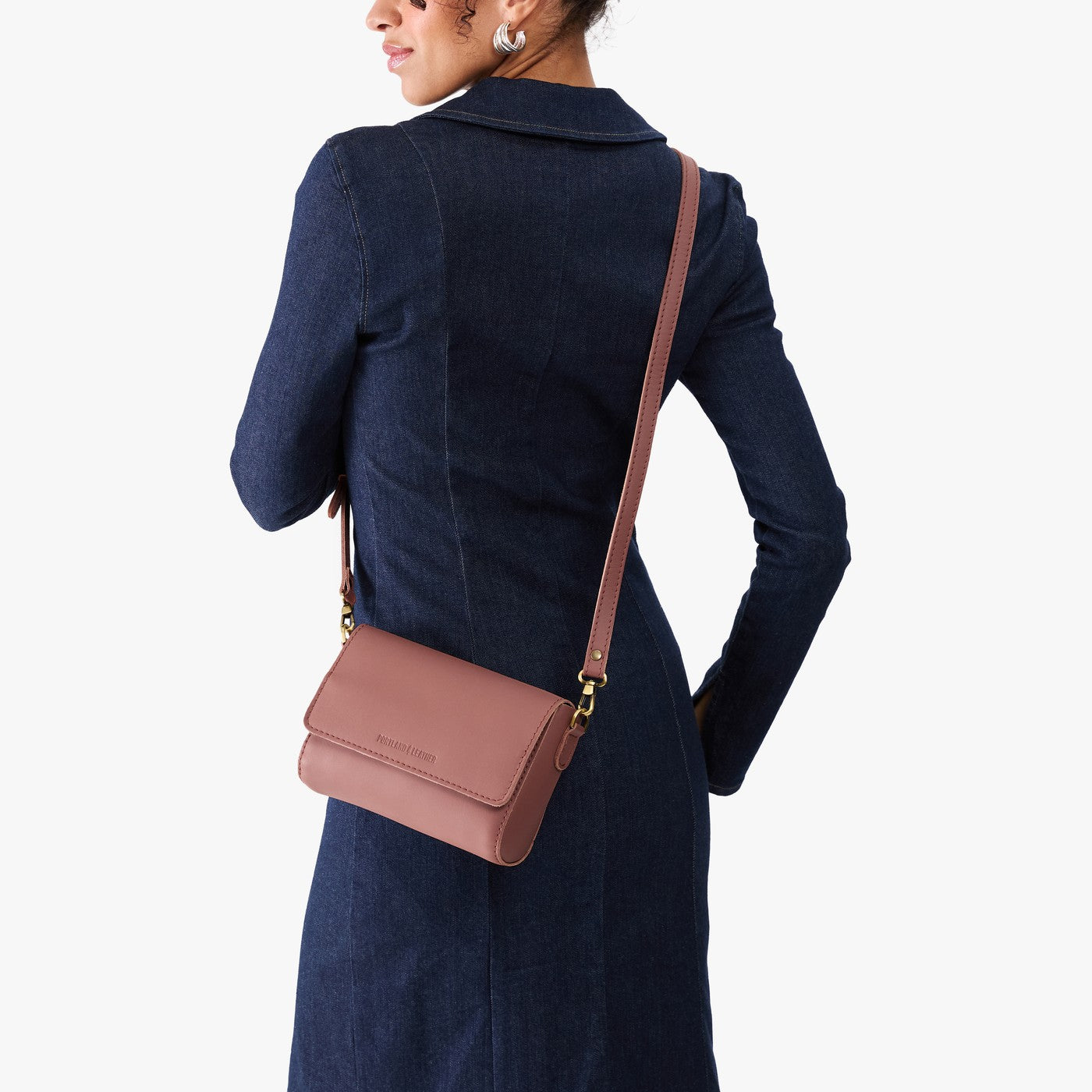 Sunkissed*Mini | Model Wearing Small Leather Crossbody Bag with Magnetic Messenger Bag Closure