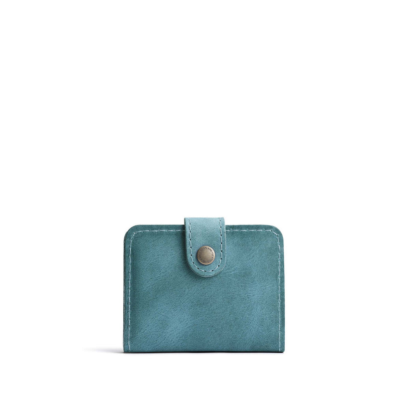 Aqua | Small leather bifold wallet with snap 