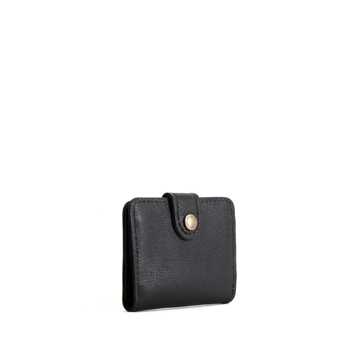 Pebbled--black | Small leather wallet with snap closed