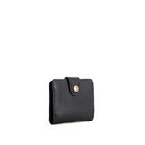 Pebbled--black | Small leather wallet with snap closed