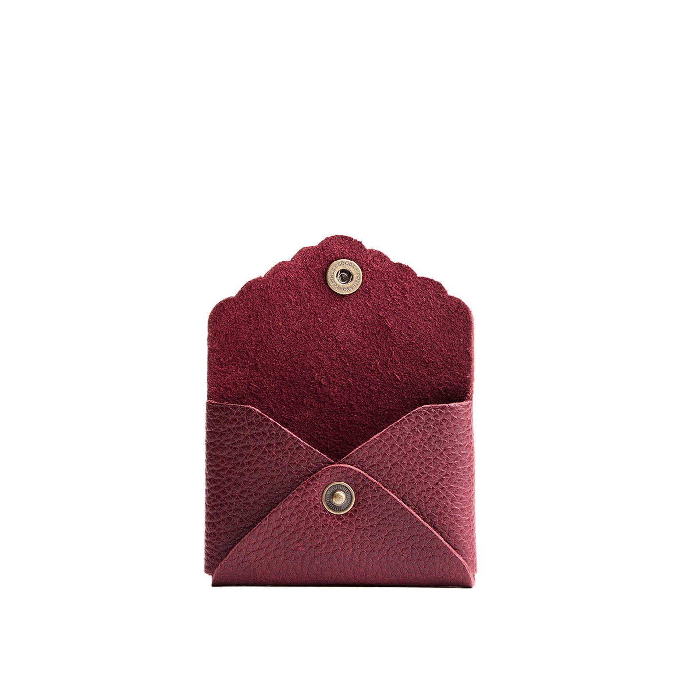 Cabernet | Small leather card wallet with scalloped edge open