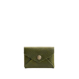 Pebbled Olive | Small leather card wallet with scalloped edge