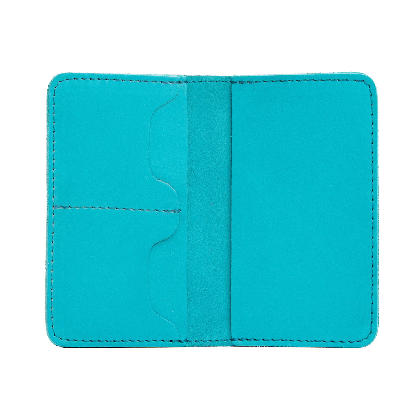 Aquamarine | Leather passport case with PLG logo open shot