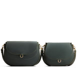 Evergreen | Size comparison of two leather Crossbodies with a flaps and magnetic closures