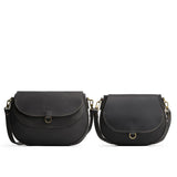 Full Moon | Size comparison of two leather Crossbodies with a flaps and magnetic closures