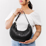 Pebbled--black Classic | Crescent shaped shoulder bag with zipper closure and adjustable strap