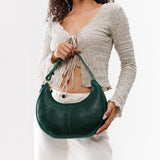 Forest Green Classic | Crescent shaped shoulder bag with zipper closure and adjustable strap