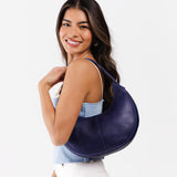 Cobalt Classic | Crescent shaped shoulder bag with zipper closure and adjustable strap