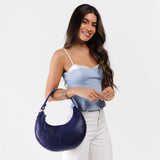 Cobalt Classic | Crescent shaped shoulder bag with zipper closure and adjustable strap