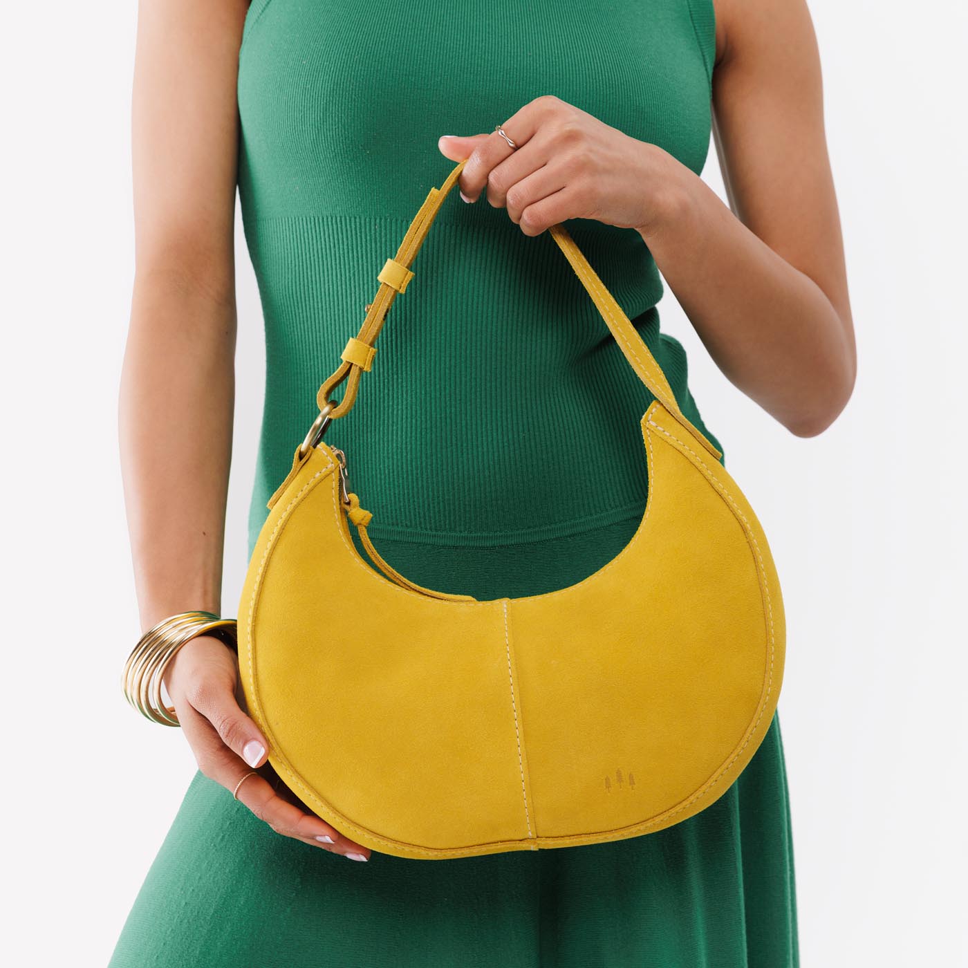 Hello Yellow*Classic | Crescent shaped shoulder bag with zipper closure and adjustable strap