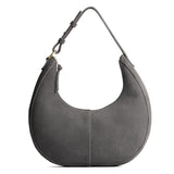 Smoke Grey Large | Crescent shaped shoulder bag with zipper closure and adjustable strap