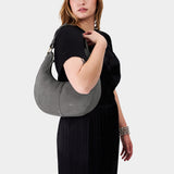 Smoke Grey Large | Crescent shaped shoulder bag with zipper closure and adjustable strap