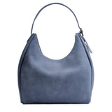 Denim Oversized | U-shaped, flat-bottomed leather shoulder bag with adjustable strap