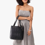 Graphite Medium Classic | Leather tote bag with riveted straps and exterior key loop