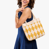 Sun Glaze Medium Classic | Leather tote bag with riveted straps and exterior key loop