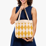 Sun Glaze Medium Classic | Leather tote bag with riveted straps and exterior key loop