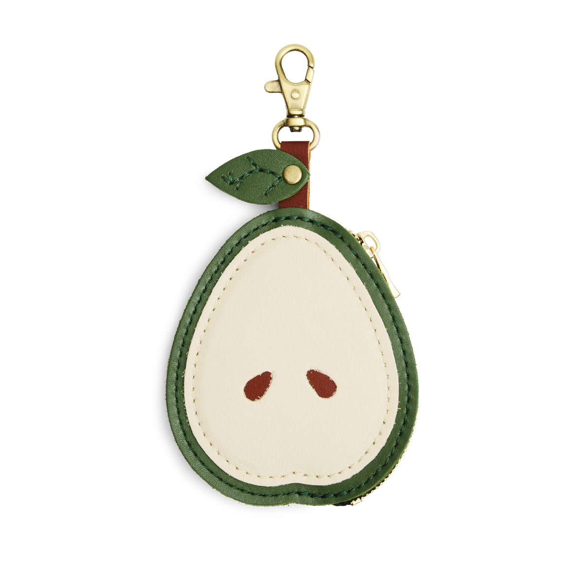 Pear | A pear-shaped leather pouch keychain with zipper and lobster clasp