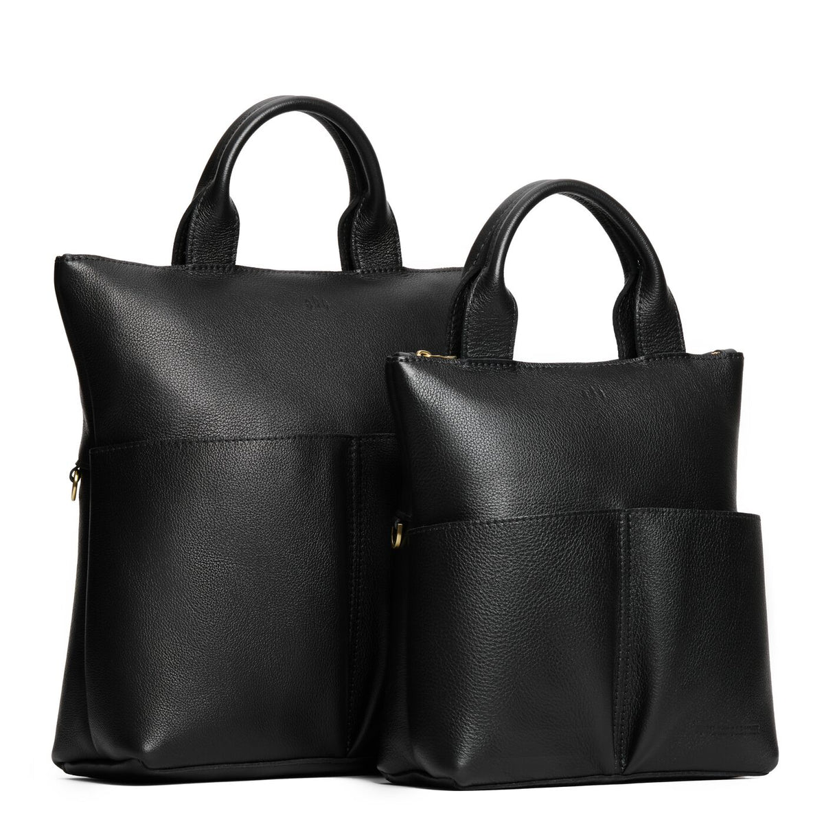 Pebbled--black | A comparison image of a Large and Small Pembroke Crossbody Clutch