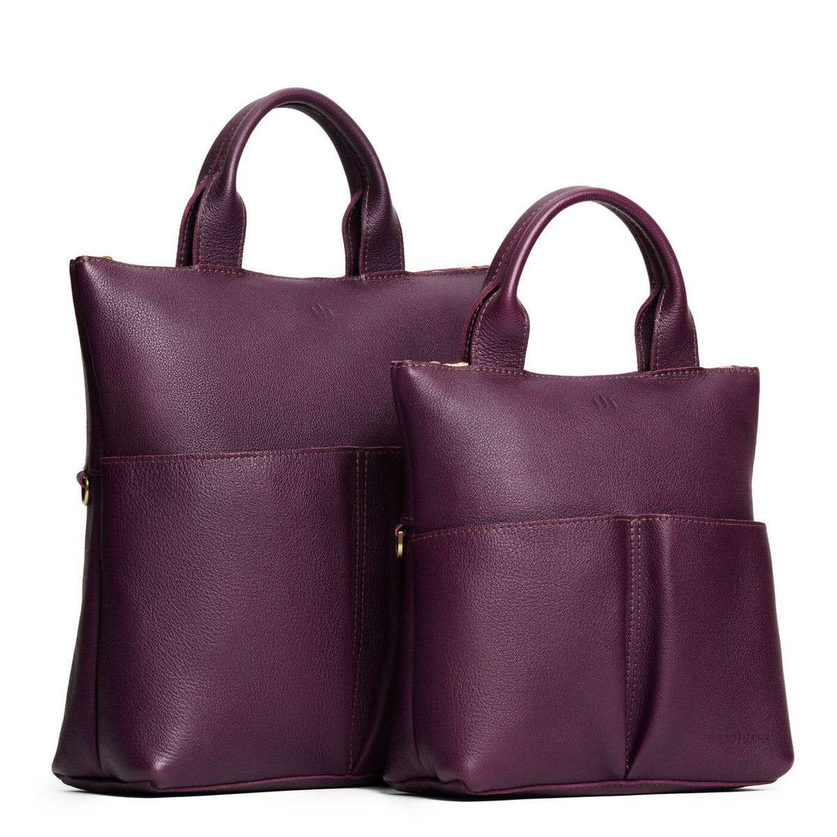 Plum | A comparison image of a Large and Small Pembroke Crossbody Clutch