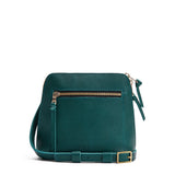 Sea Glass Small | Compact leather bag with top zipper, front zipper pocket, and adjustable crossbody strap