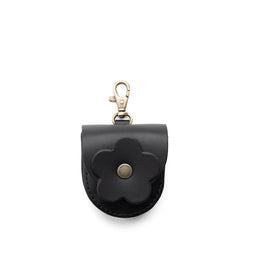 Black | U shaped pouch with leather flower applique