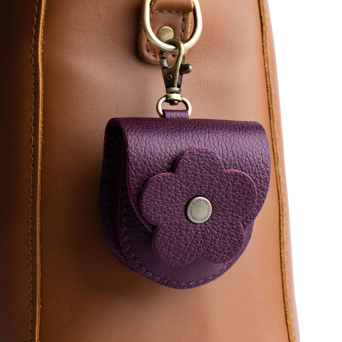 Plum | U shaped pouch with layered leather flower cutout