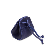 Cobalt | Small leather pouch with leather drawstring closure and lobster claw clasp
