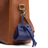 Cobalt | Small leather pouch with leather drawstring closure and lobster claw clasp