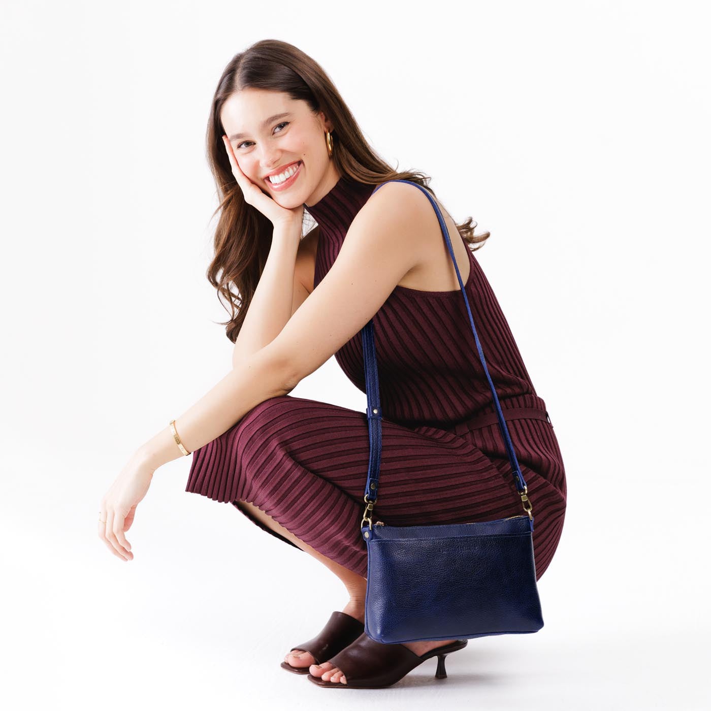 Cobalt*Classic | Zip top petite crossbody bag with detachable strap