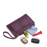 Plum Small | Wristlet pouch with front pocket and zipper closure