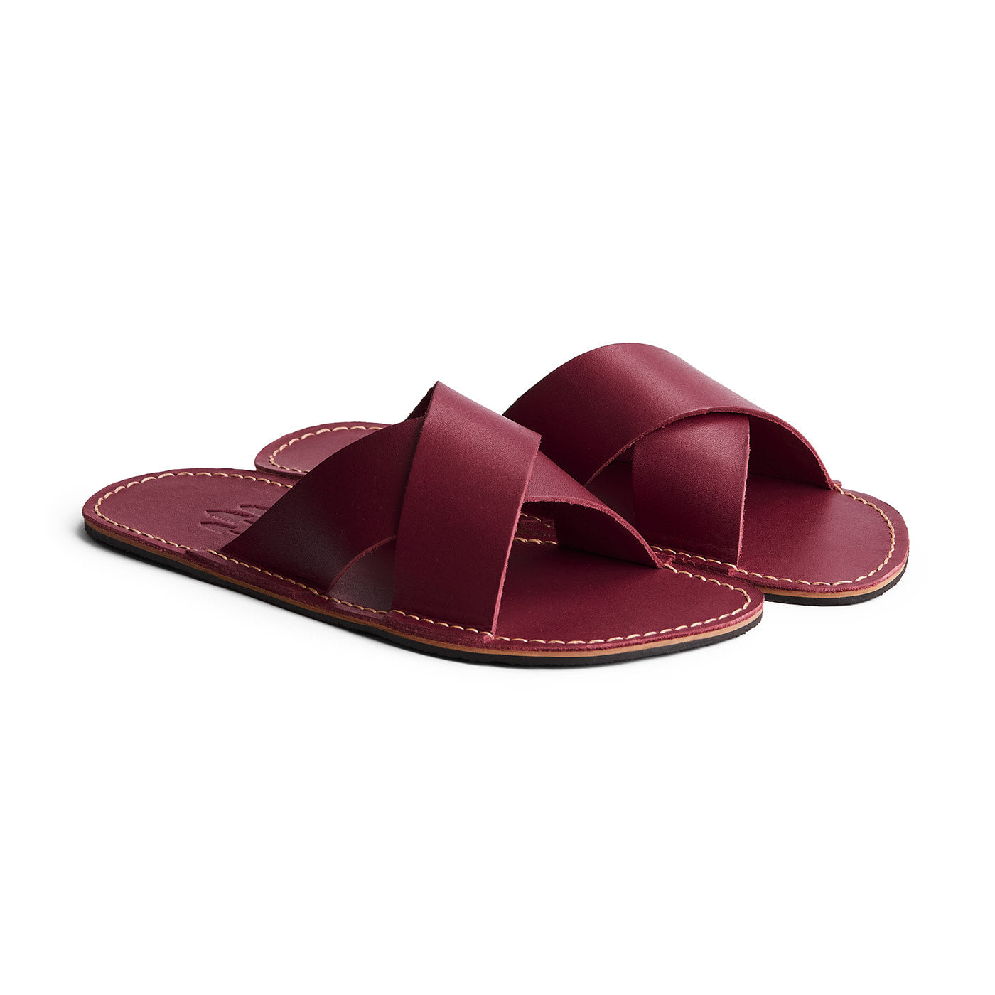 Marsala | Flat leather sandals with debossed PLG three tree logo in sole