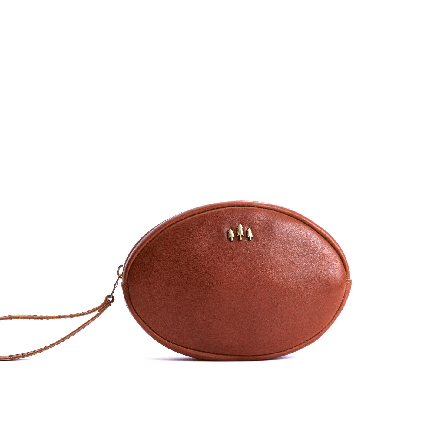 Chestnut*Large | Oval shaped pouch with zipper and wristlet strap