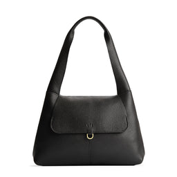 Pebbled--black*Medium | Slouchy triangle shaped shoulder bag with a flap